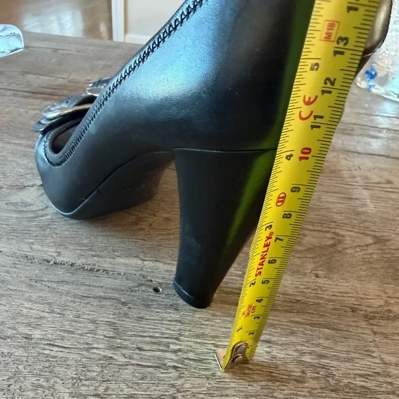 Prada Black Leather Buckle Heels Peep Toe Rare Vintage / EU 41 - Picture 8 of 14